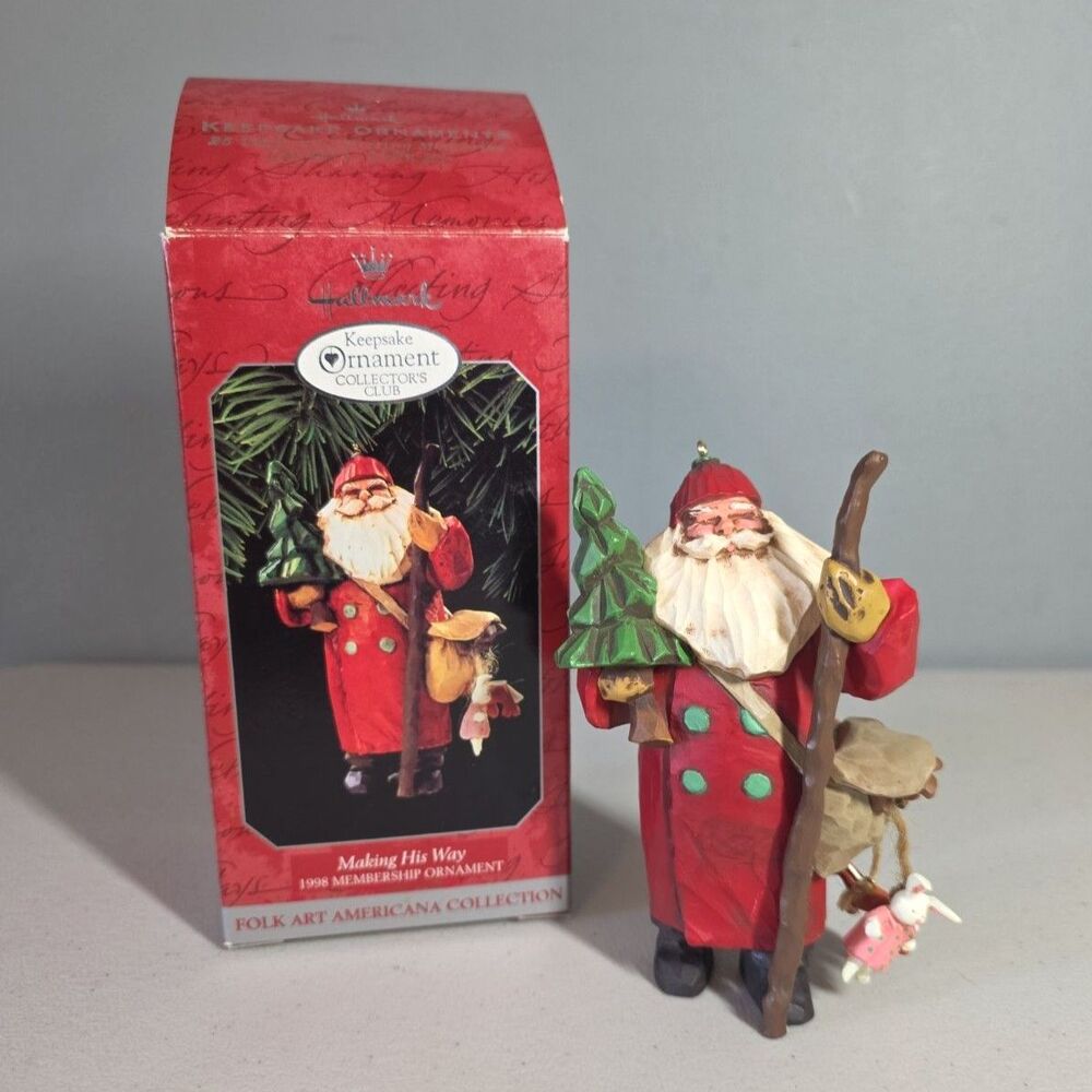 Hallmark Keepsake Ornament Making His Way 1998 Santa Folk Art Americana Club